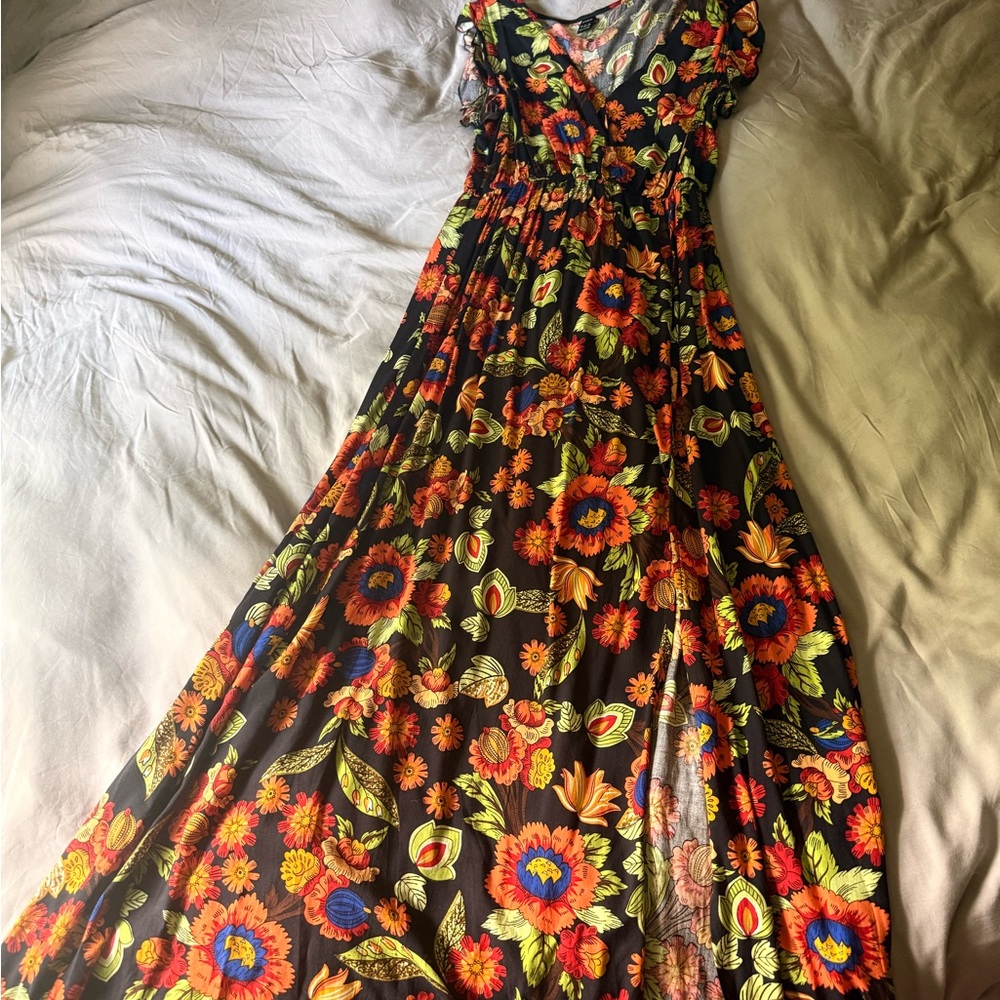 SHEIN Orange and Yellow Pleated Tiered Maxi Dress for Wedding Guest